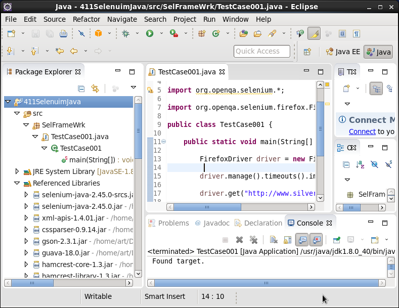 Click to view larger image in new window. Selenuim with Java Bindings in Eclipse